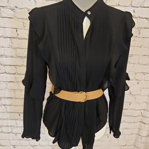 SALE PRICED!!>>AVEC LES FILLES BLACK BUTTON UP BLOUSE SZ S TIMELESS..BEAUTIFUL..